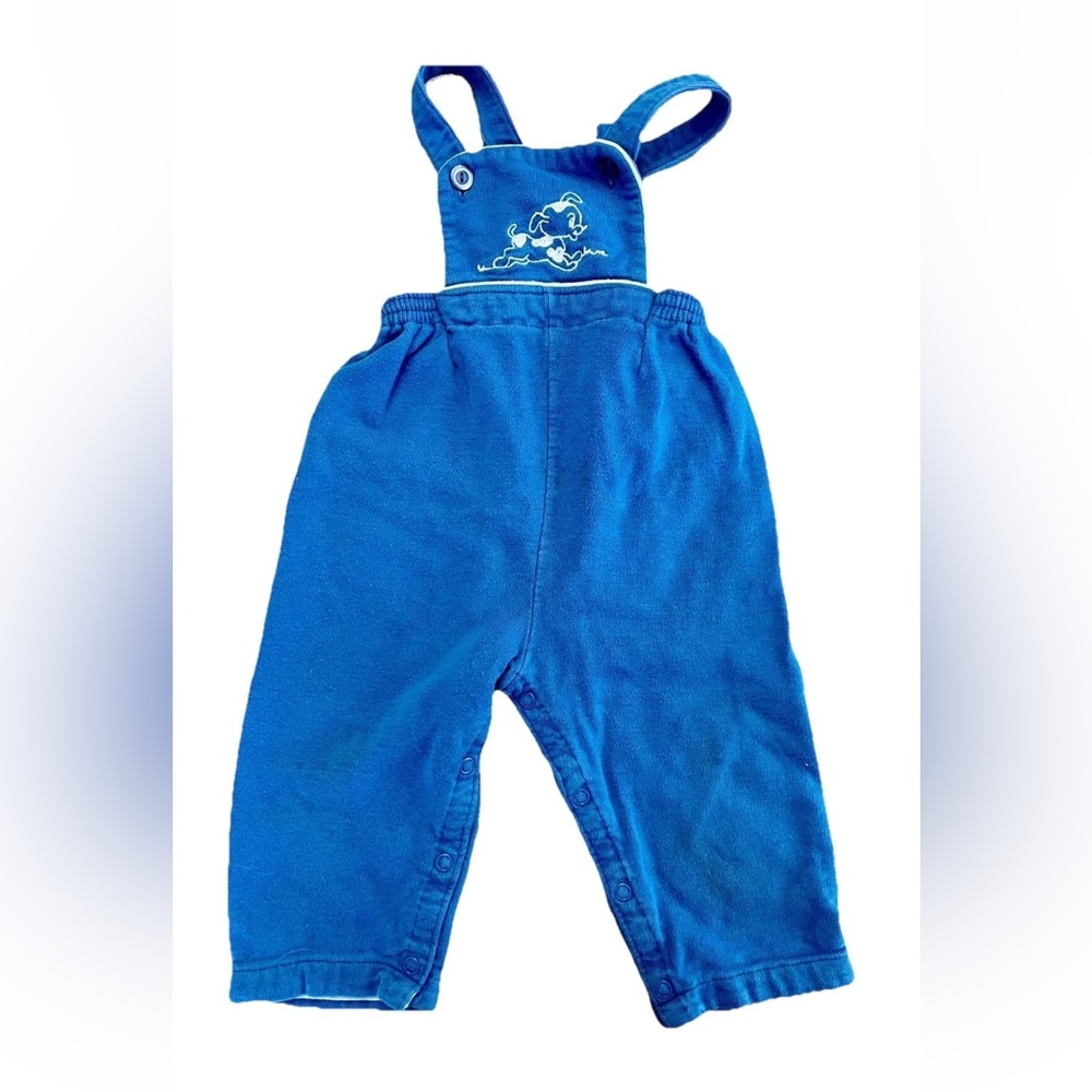 Carter’s Blue Cotton Overalls with embroidered puppy running, size‎ XL VTG 70s